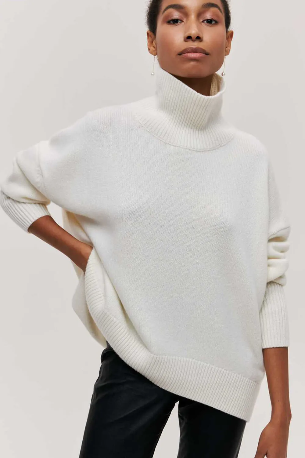 Mock Collar Knit Oversized Sweater sold by Floralkini product image thumbnail 4