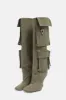 Denim Flap Pocket Embellished Square Toe Knee-High Stiletto Heeled Boots - Khaki sold by Floralkini