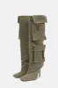 Denim Flap Pocket Embellished Square Toe Knee-High Stiletto Heeled Boots - Khaki sold by Floralkini