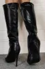 Faux Leather Pointed Toe Knee High Stiletto Boots - Black sold by Floralkini