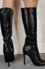 Faux Leather Pointed Toe Knee High Stiletto Boots - Black sold by Floralkini