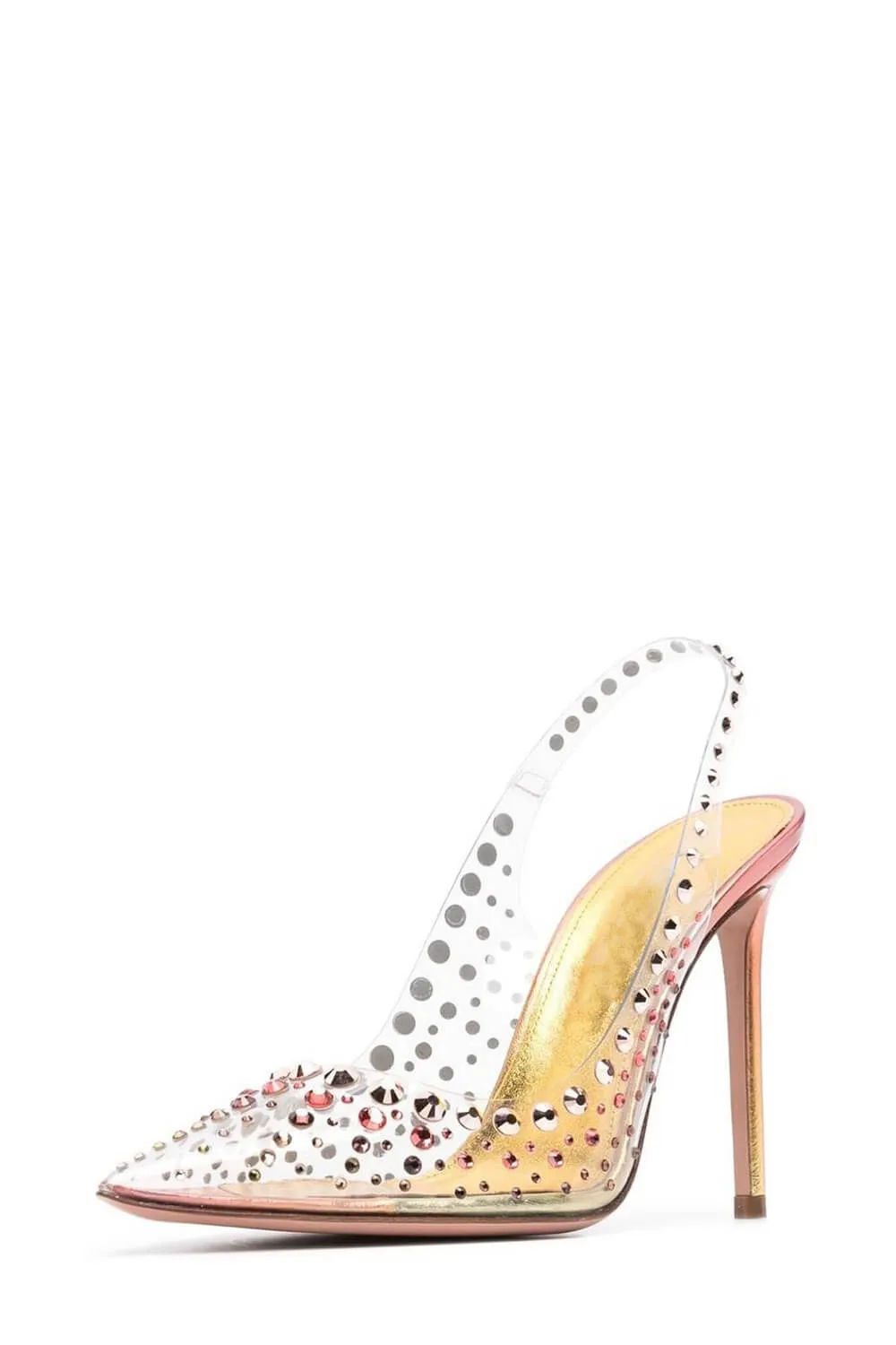 Crystal Embellished Clear Perspex Pointed Toe Stiletto Heeled Slingback Pumps - Yellow sold by Floralkini product image thumbnail 2