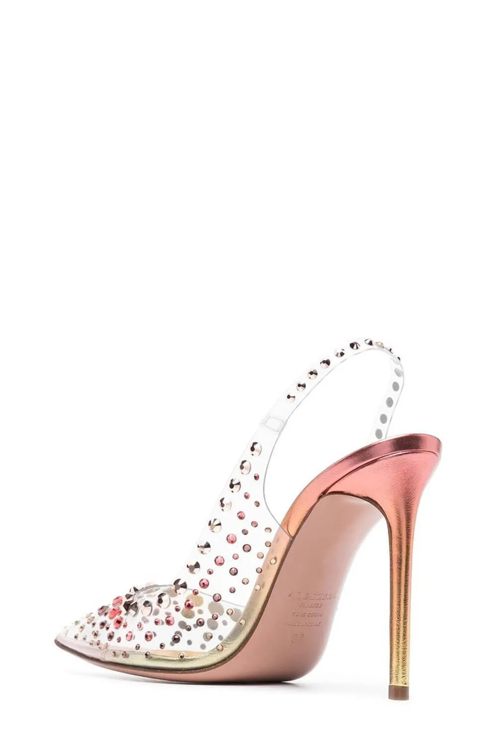 Crystal Embellished Clear Perspex Pointed Toe Stiletto Heeled Slingback Pumps - Yellow sold by Floralkini product image thumbnail 3