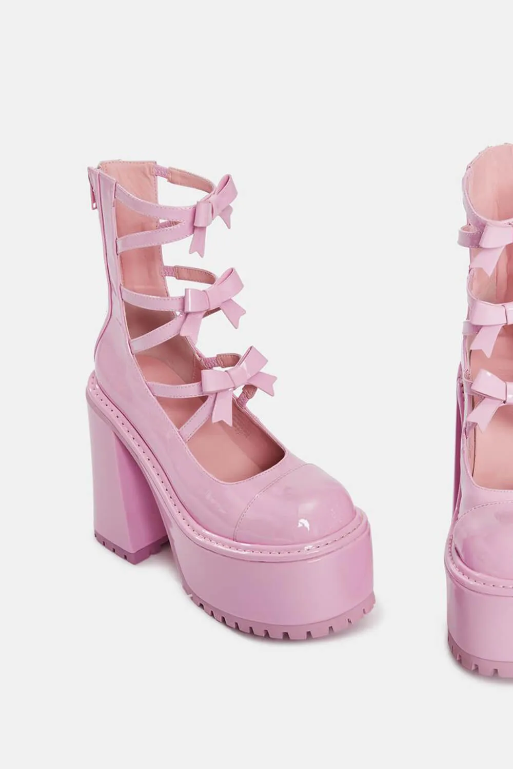 Pink Patent Strappy Round Toe Platform Mary Jane Heels sold by Floralkini product image thumbnail 4