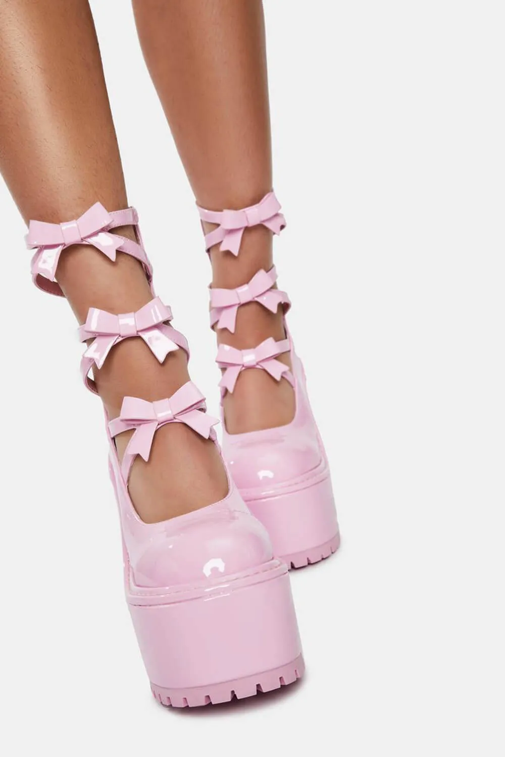 Pink Patent Strappy Round Toe Platform Mary Jane Heels sold by Floralkini