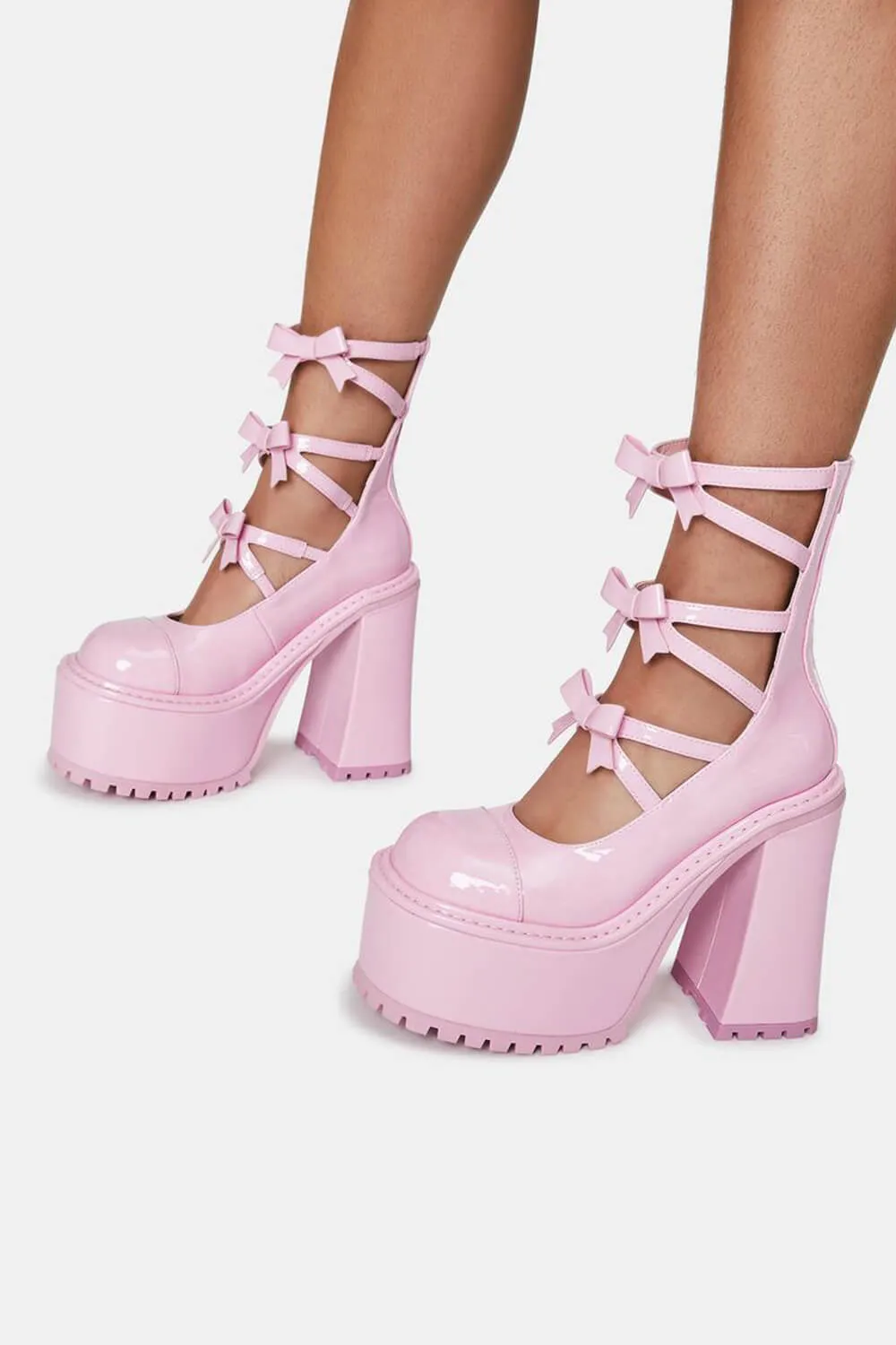 Pink Patent Strappy Round Toe Platform Mary Jane Heels sold by Floralkini product image thumbnail 5