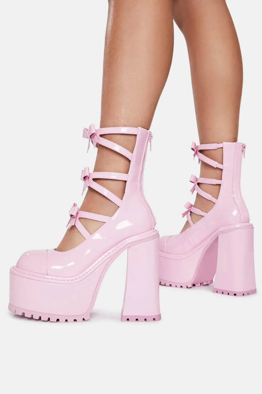 Pink Patent Strappy Round Toe Platform Mary Jane Heels sold by Floralkini product image thumbnail 2