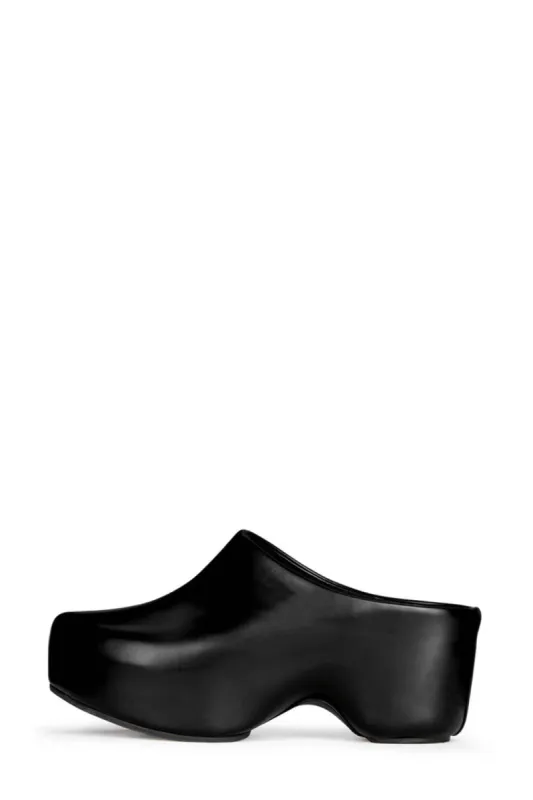 Faux Leather Sling Back Slip On Curved Platform Clogs - Black sold by Floralkini