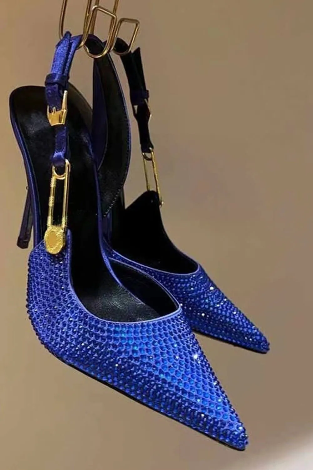 Sparkle Crystal Pin Pointed Toe Slingback High Stiletto Pump - Blue sold by Floralkini product image thumbnail 3