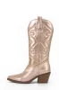 Champagne Metallic Mid-Calf Western Cowboy Pointed Toe Block Heeled Boot sold by Floralkini
