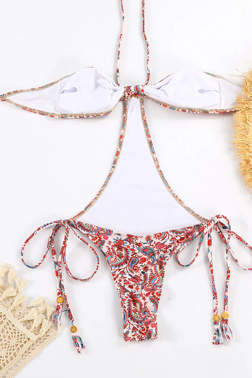 Paisley Print Bandeau Cut-Out Halter-Neck Tie Side One Piece Swimsuit sold by Floralkini product image thumbnail 4