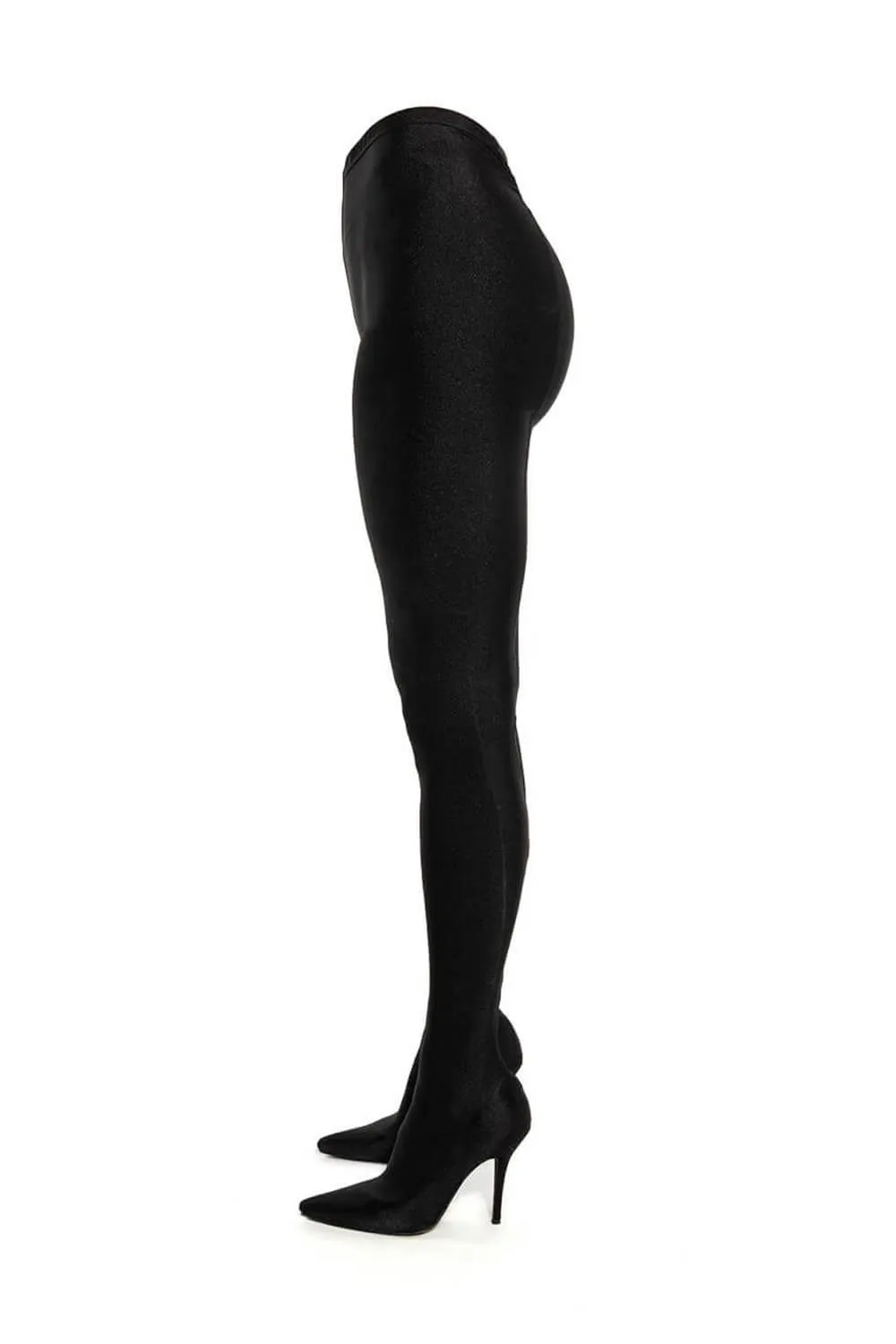 Faux Leather High-Waisted Pointed Toe Stiletto Heel Long Pant Boot - Black sold by Floralkini product image thumbnail 2