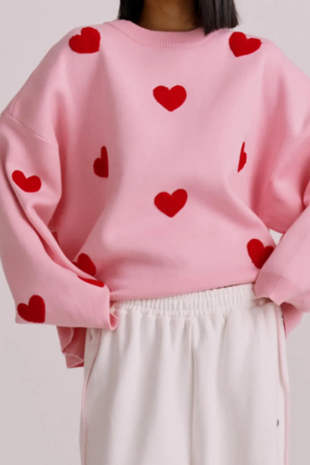 Heart Pattern Crew Neck Knit Jumper - Pink & Red sold by Floralkini product image thumbnail 4