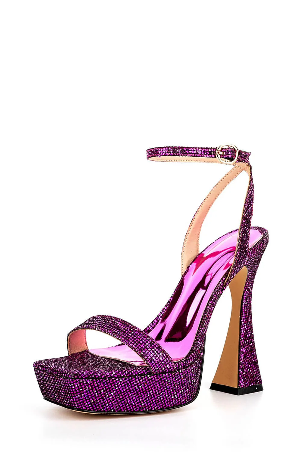 Sequinned Wide Fit Platform Barely There Heeled Sandals - Hot Pink sold by Floralkini