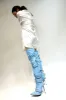 Multi Buckle Pointed Toe Thigh High Stiletto Heel Boots - Blue sold by Floralkini