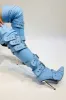 Multi Buckle Pointed Toe Thigh High Stiletto Heel Boots - Blue sold by Floralkini