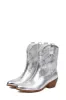 Metallic Western Cowboy Pointed Toe Block Heeled Ankle Boots - Silver sold by Floralkini