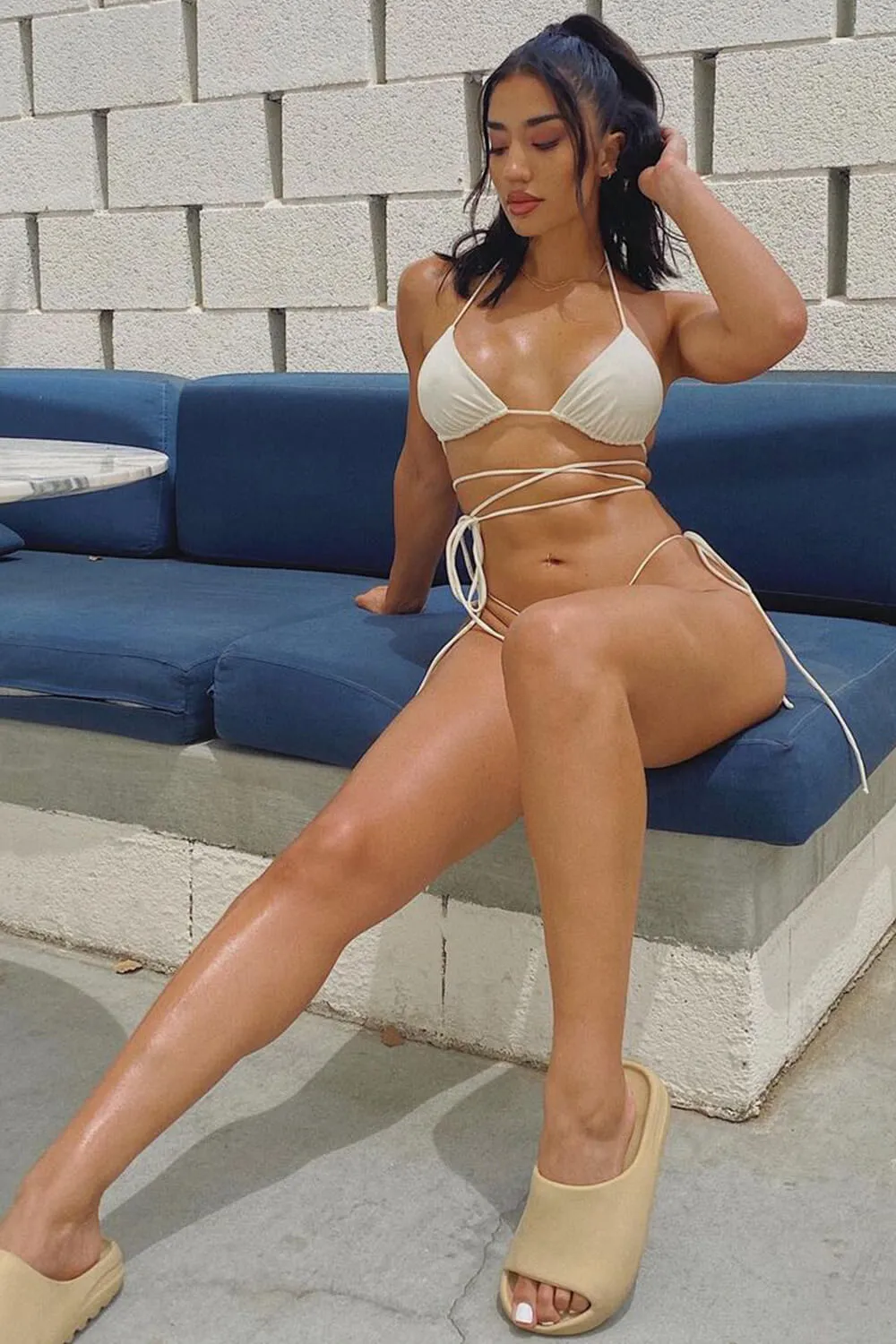 White Drawstring Tie Side Bikini Bottom sold by Floralkini product image thumbnail 3