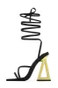 Lace Up Square Toe Gold-Tone Block High Heels - Black sold by Floralkini