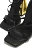 Lace Up Square Toe Gold-Tone Block High Heels - Black sold by Floralkini