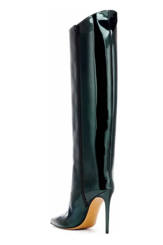 Metallic Finish Knee-High Pointed Toe Stiletto Boots - Dark Green sold by Floralkini