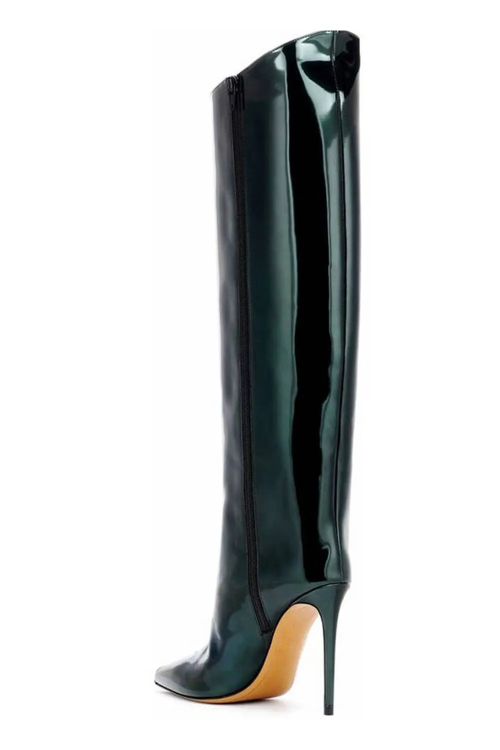 Metallic Finish Knee-High Pointed Toe Stiletto Boots - Dark Green sold by Floralkini