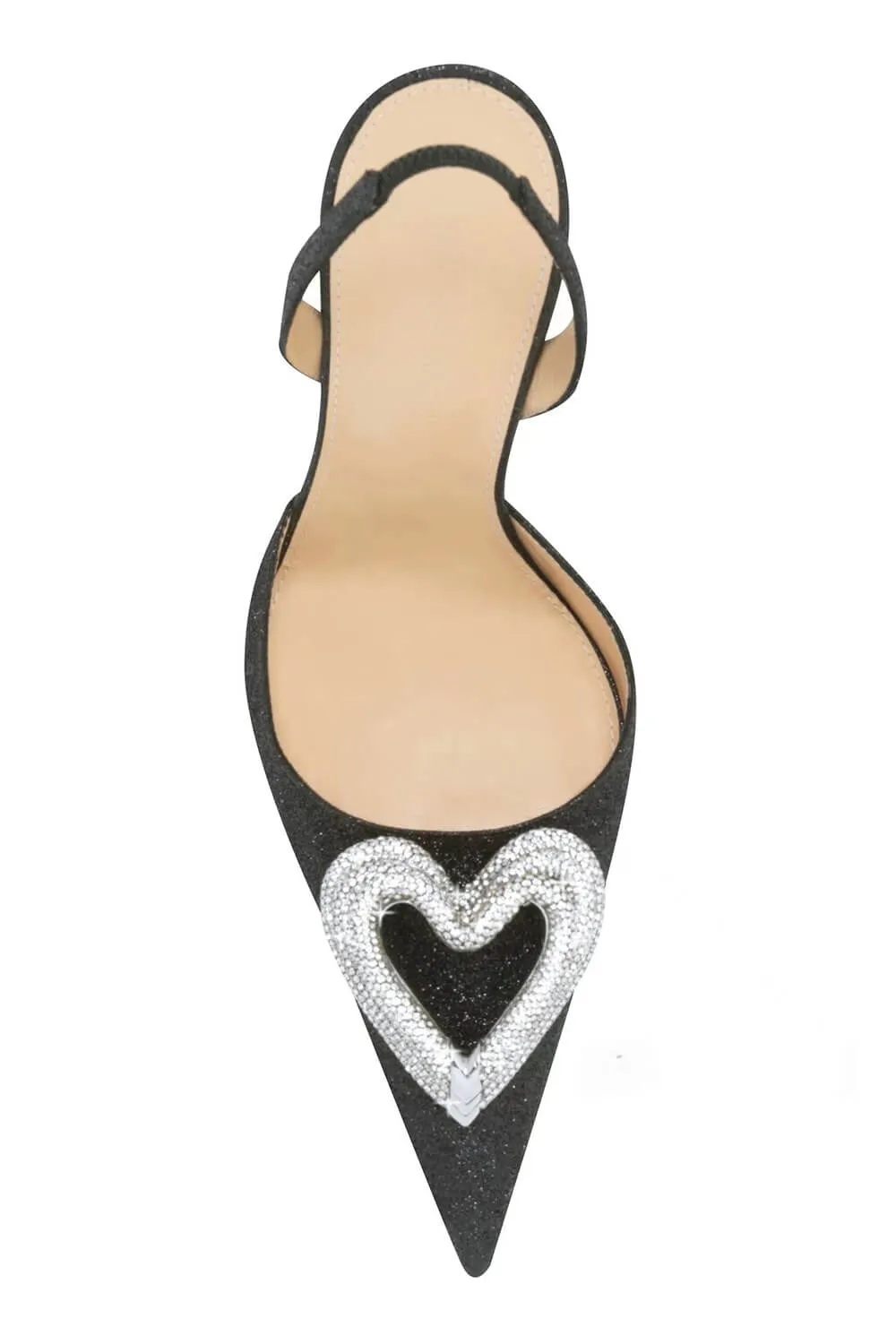 Black Glitter Triple Heart Crystal-Embellished Wrap Around Pointed Toe Stiletto Heels sold by Floralkini