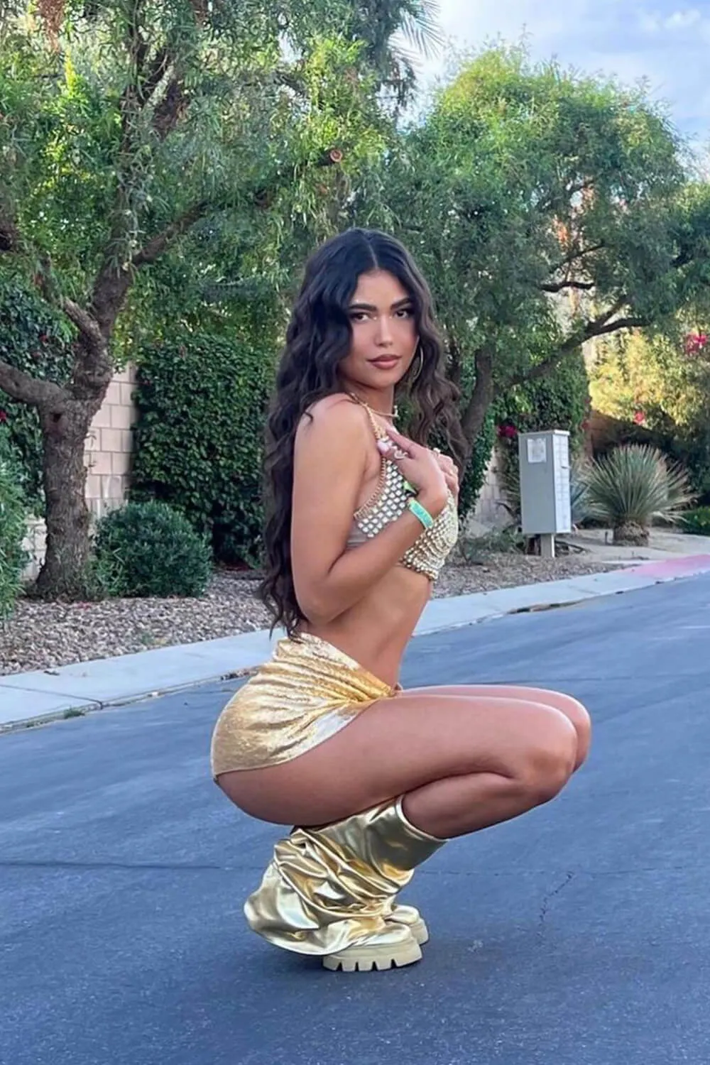 Metallic Scrunched Foldover Mid Calf Flatform Chunky Boots - Gold sold by Floralkini product image thumbnail 5