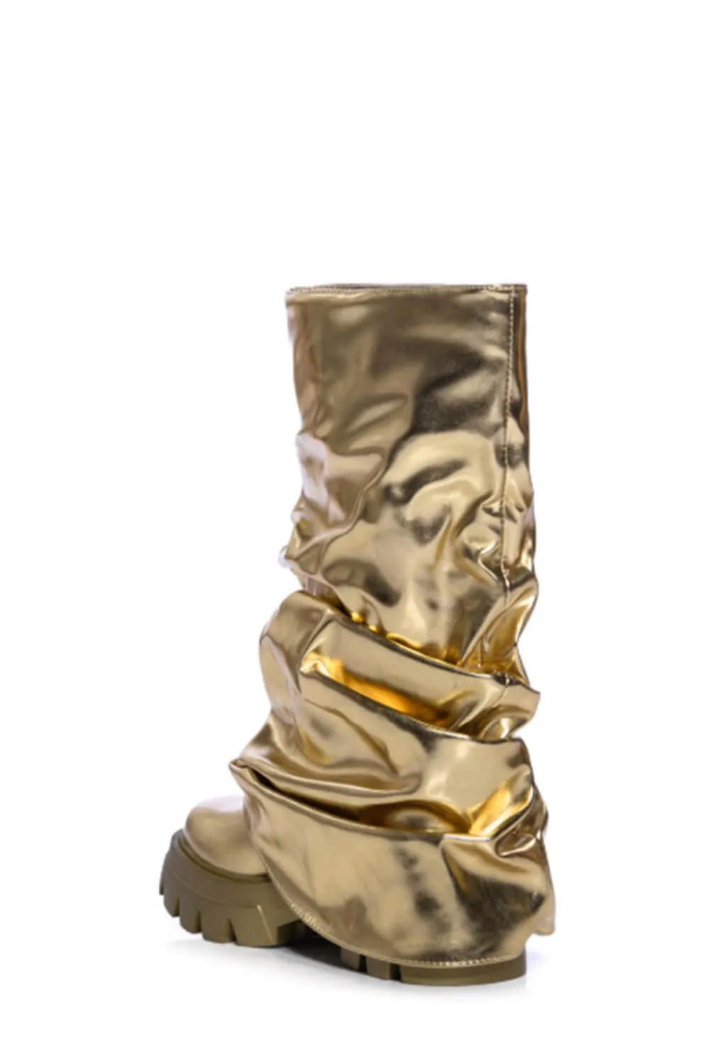 Metallic Scrunched Foldover Mid Calf Flatform Chunky Boots - Gold sold by Floralkini product image thumbnail 3