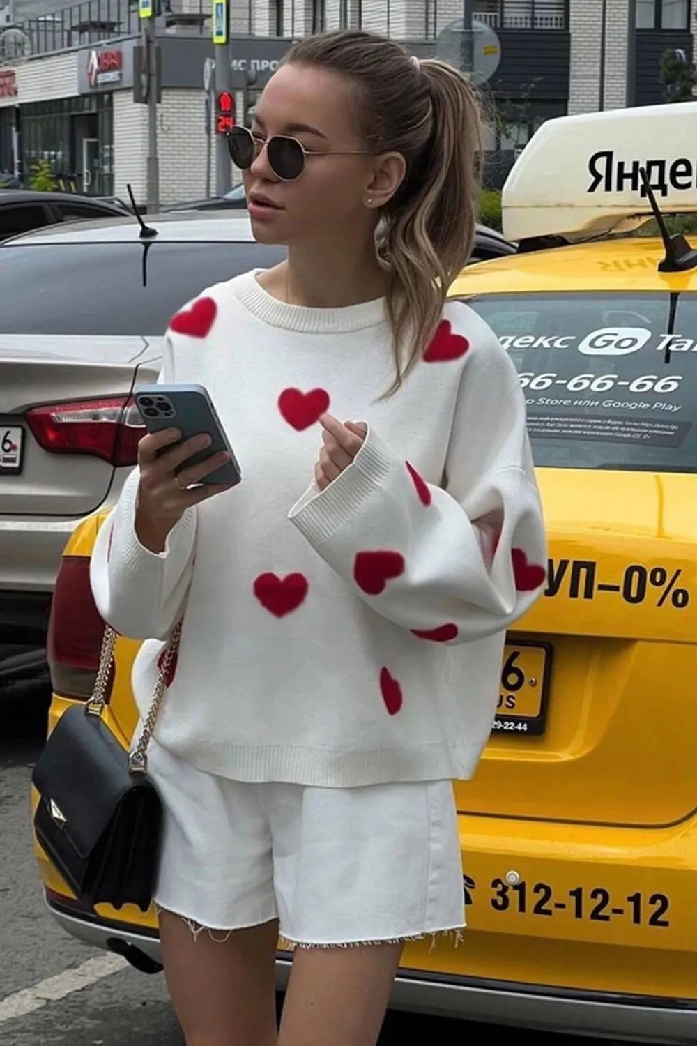 Heart Pattern Crew Neck Knit Jumper - White & Red sold by Floralkini product image thumbnail 3