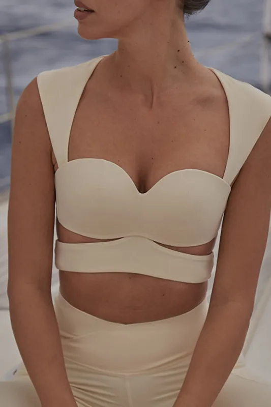 Corset Cutout Sports Bra - Beige sold by Floralkini