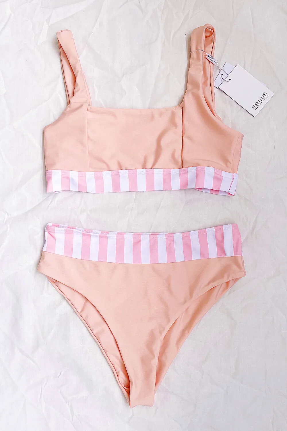 Rose Striped High Waisted Bikini Bottom sold by Floralkini product image thumbnail 4