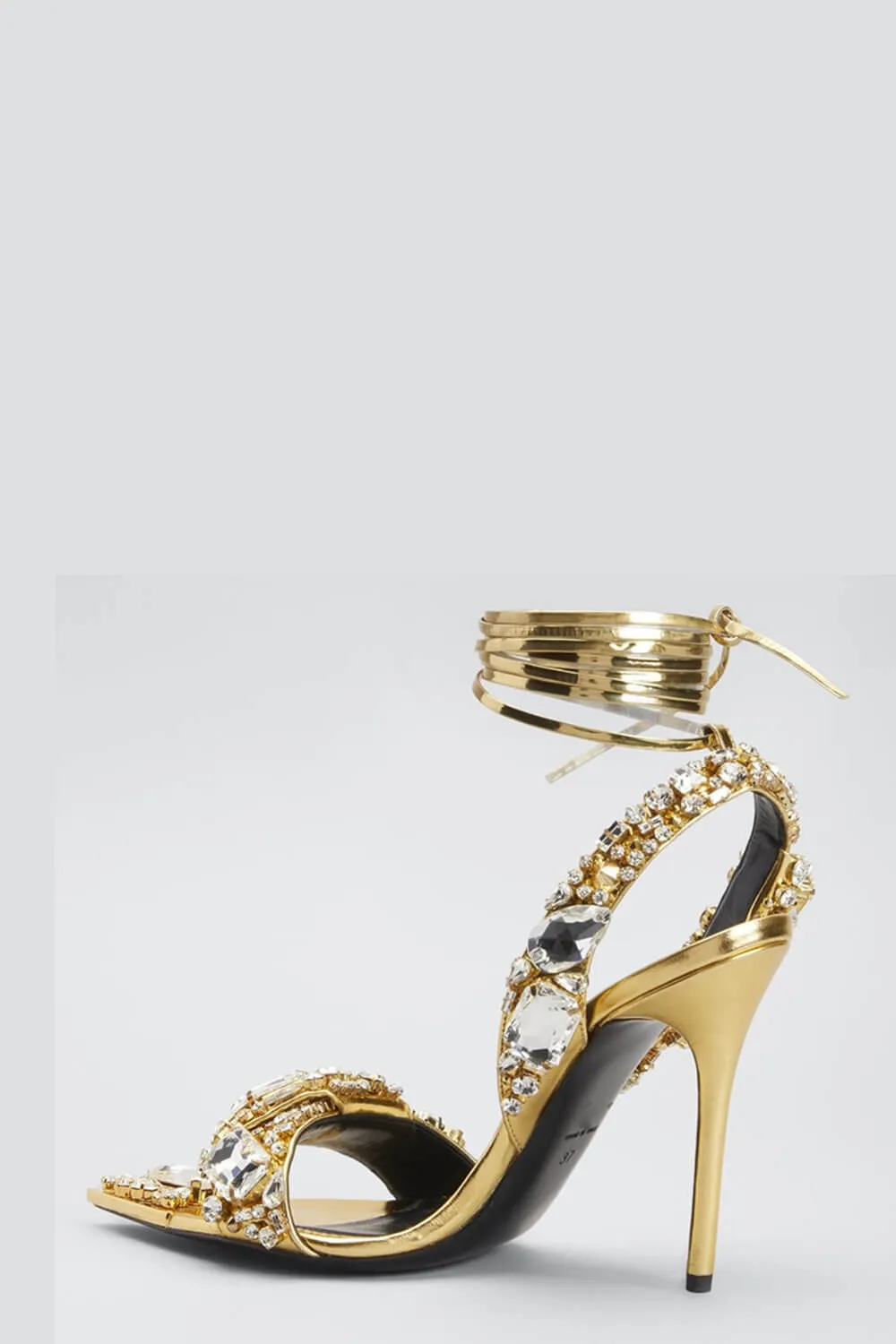 Metallic Crystal-Embellished Poiny Jewel Lace Up Stiletto Heeled Sandals - Gold sold by Floralkini product image thumbnail 5