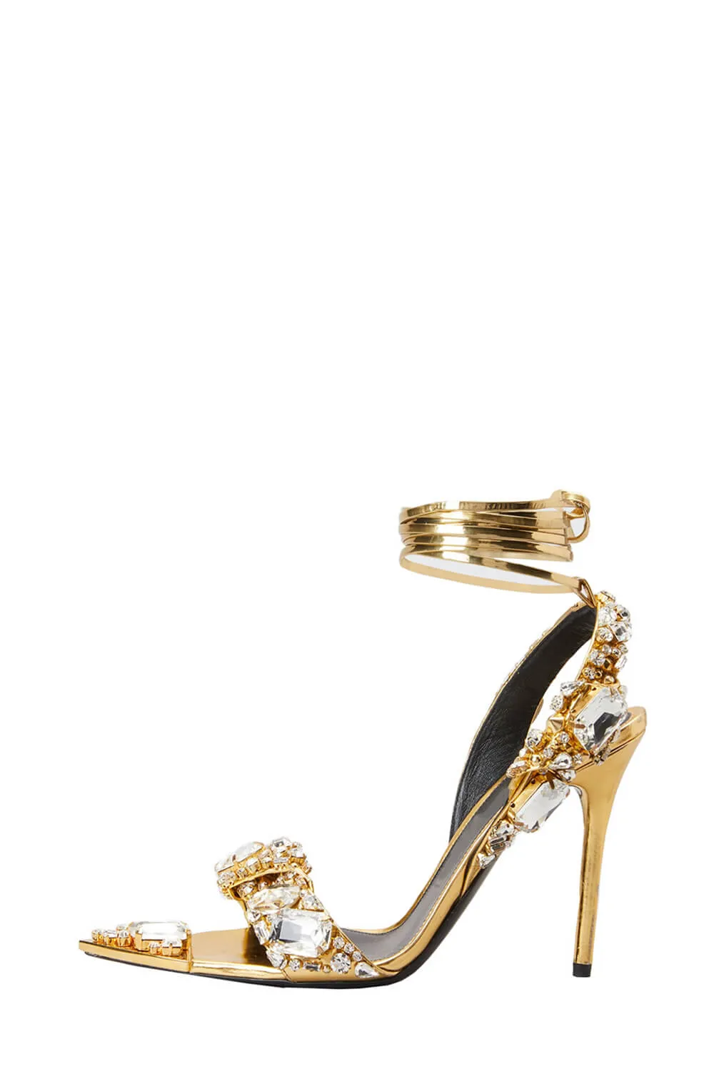 Metallic Crystal-Embellished Poiny Jewel Lace Up Stiletto Heeled Sandals - Gold sold by Floralkini product image thumbnail 3
