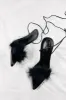 Black Faux Fur Lace Up Clear Perspex Stiletto Heels sold by Floralkini