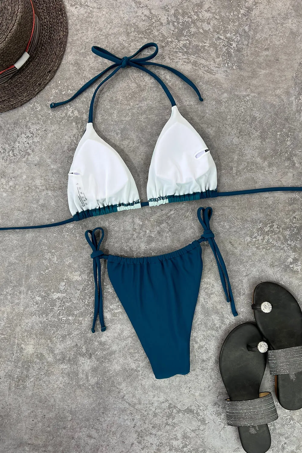 Color Block Halter Triangle Tie Side Bikini Set sold by Floralkini product image thumbnail 4