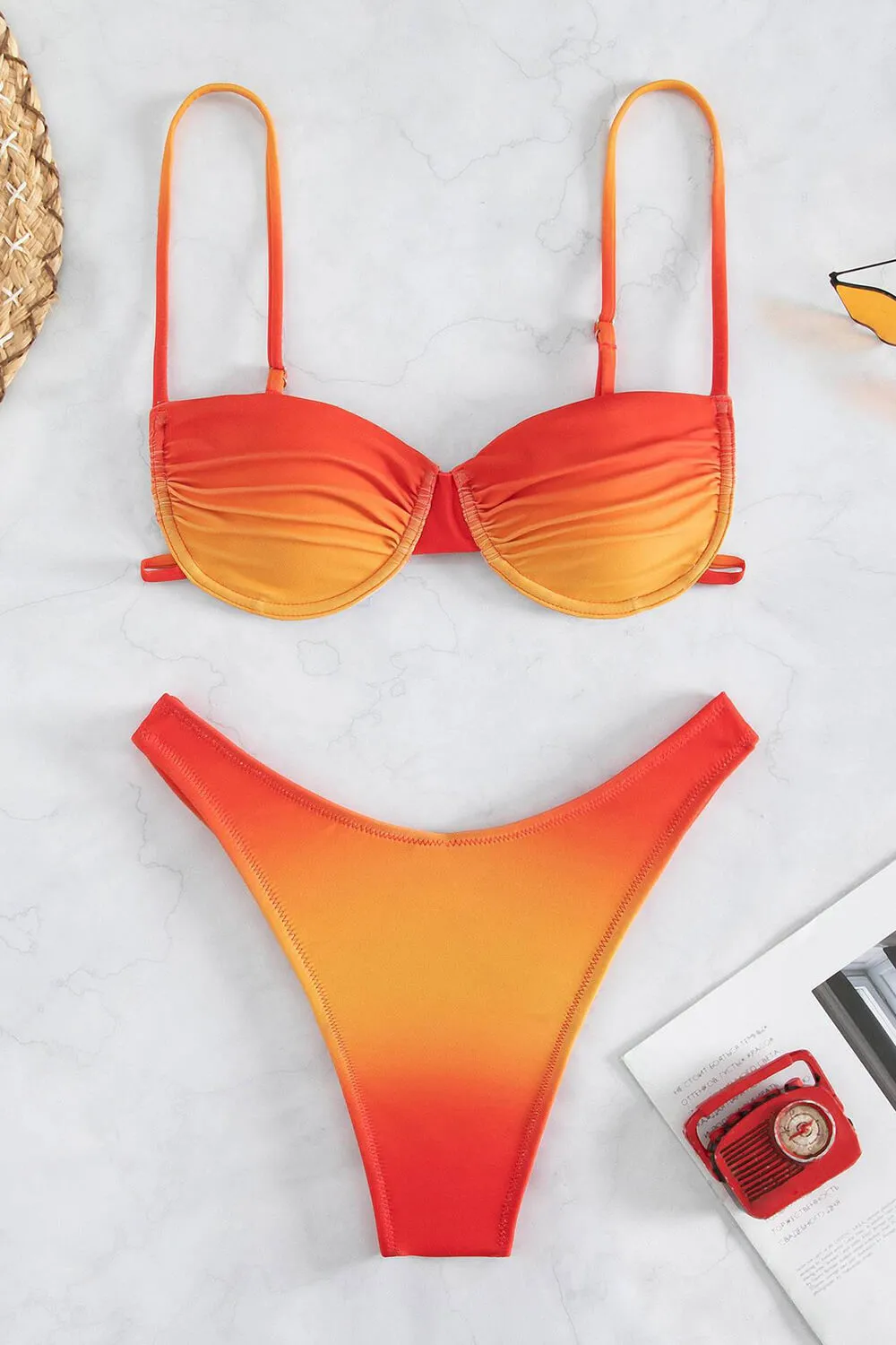 Ombre Balconette Underwire High-Cut Bikini Set - Red sold by Floralkini product image thumbnail 3