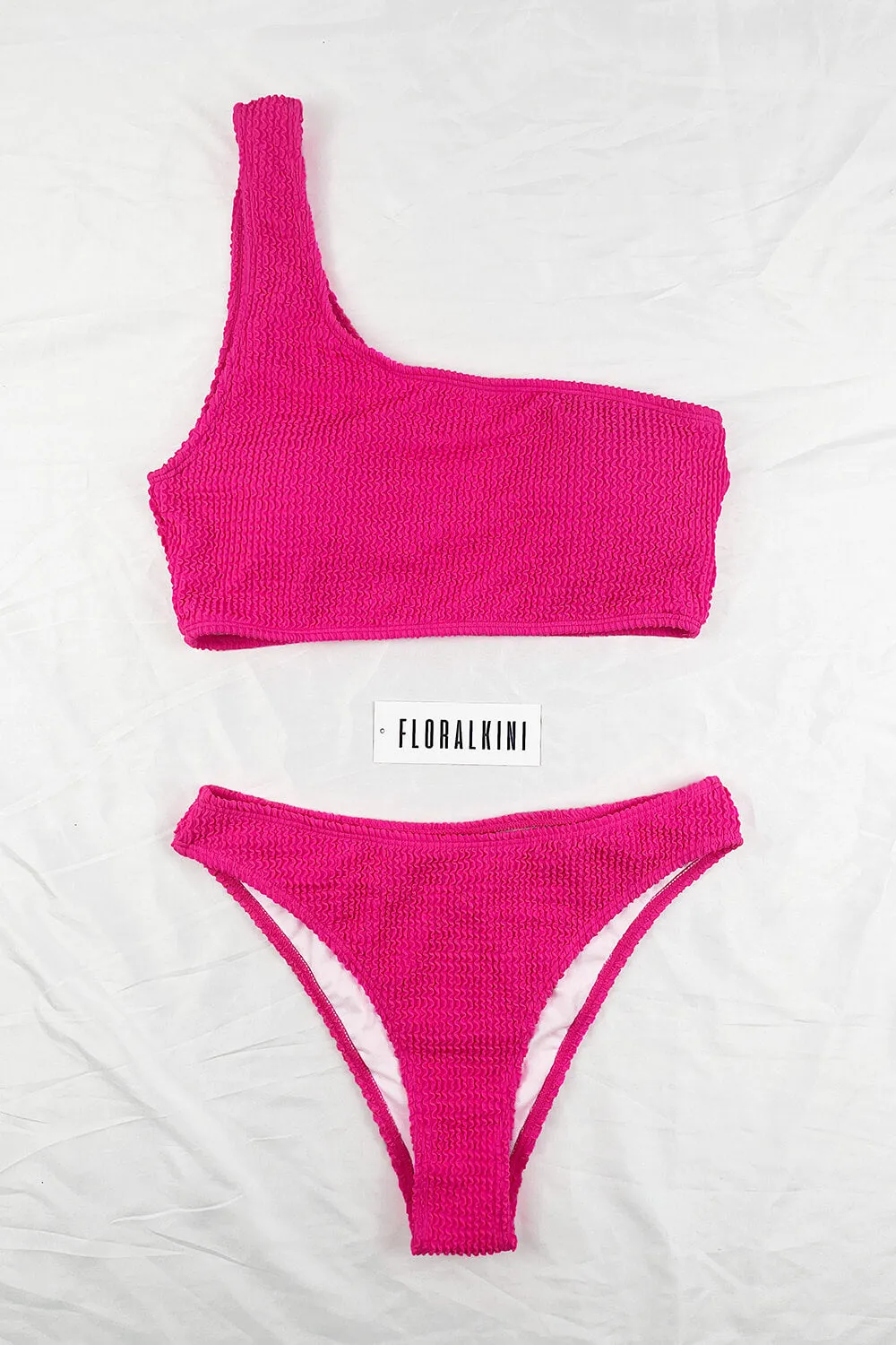 Hot Pink Crinkle High-Waist Bikini Bottoms sold by Floralkini product image thumbnail 4
