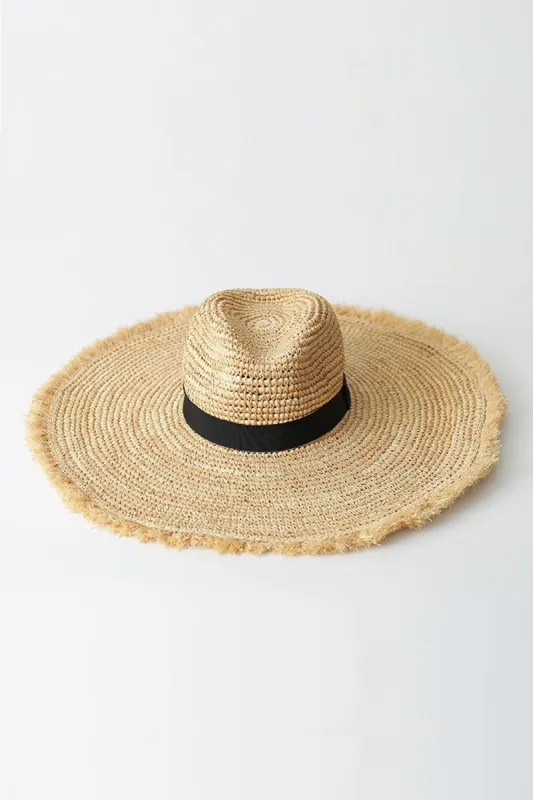 Black Trim Raffia Straw Edging Fedora Hat sold by Floralkini