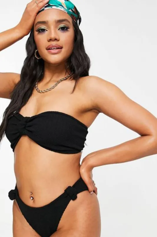 Crinkle Knot Bandeau High Waist  Bikini Set sold by Floralkini