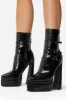 Black Patent Double Platform Pointy Ankle Boots With Triple Ankle Straps Detailing sold by Floralkini