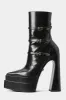 Black Patent Double Platform Pointy Ankle Boots With Triple Ankle Straps Detailing sold by Floralkini