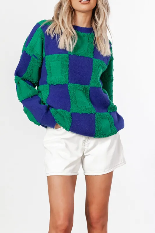 Fuzzy Checkered Boyfriend Pullover Sweater sold by Floralkini