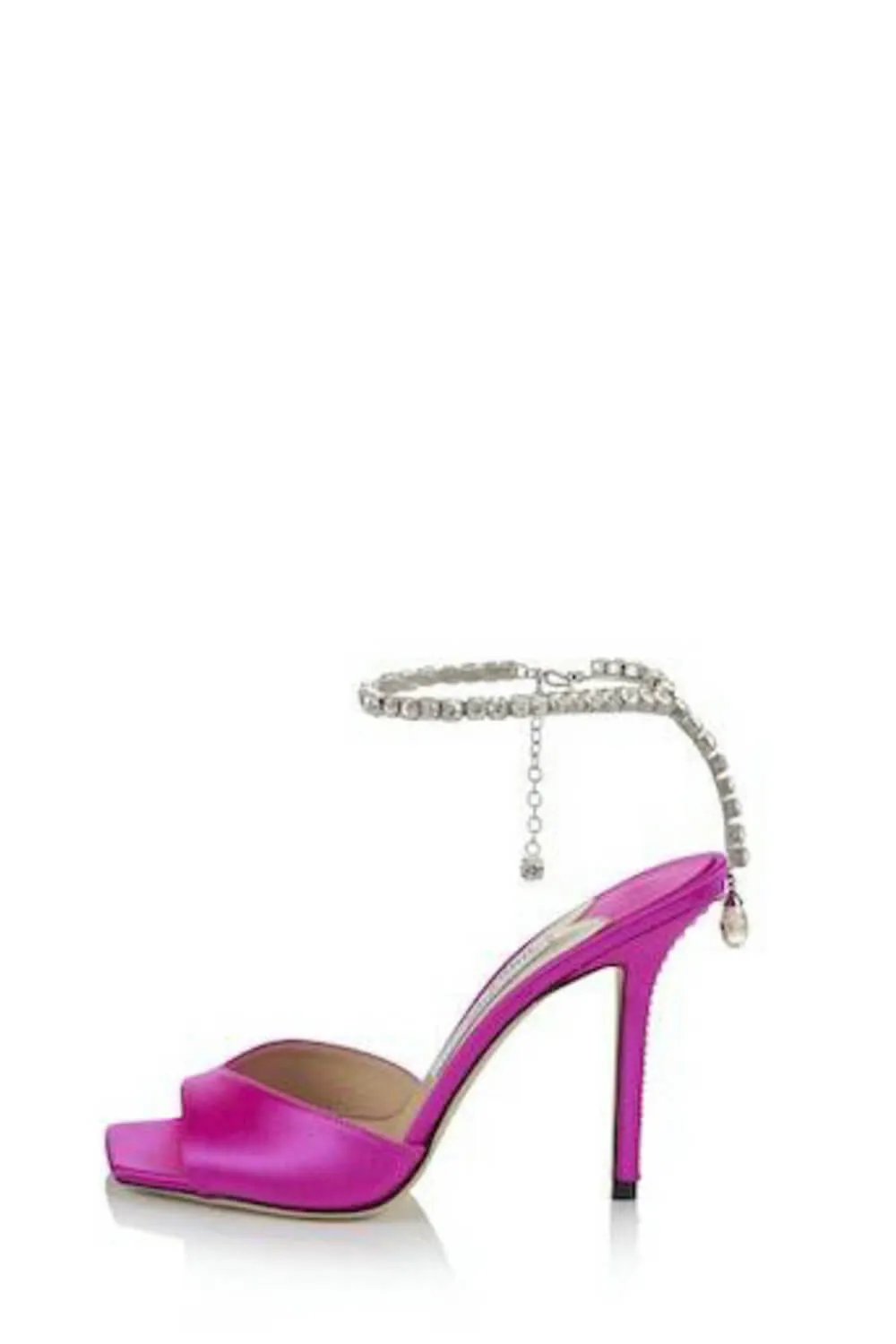Hot Pink Satin Crystal-Embellished Open Square Toe Stiletto Heeled Courts sold by Floralkini