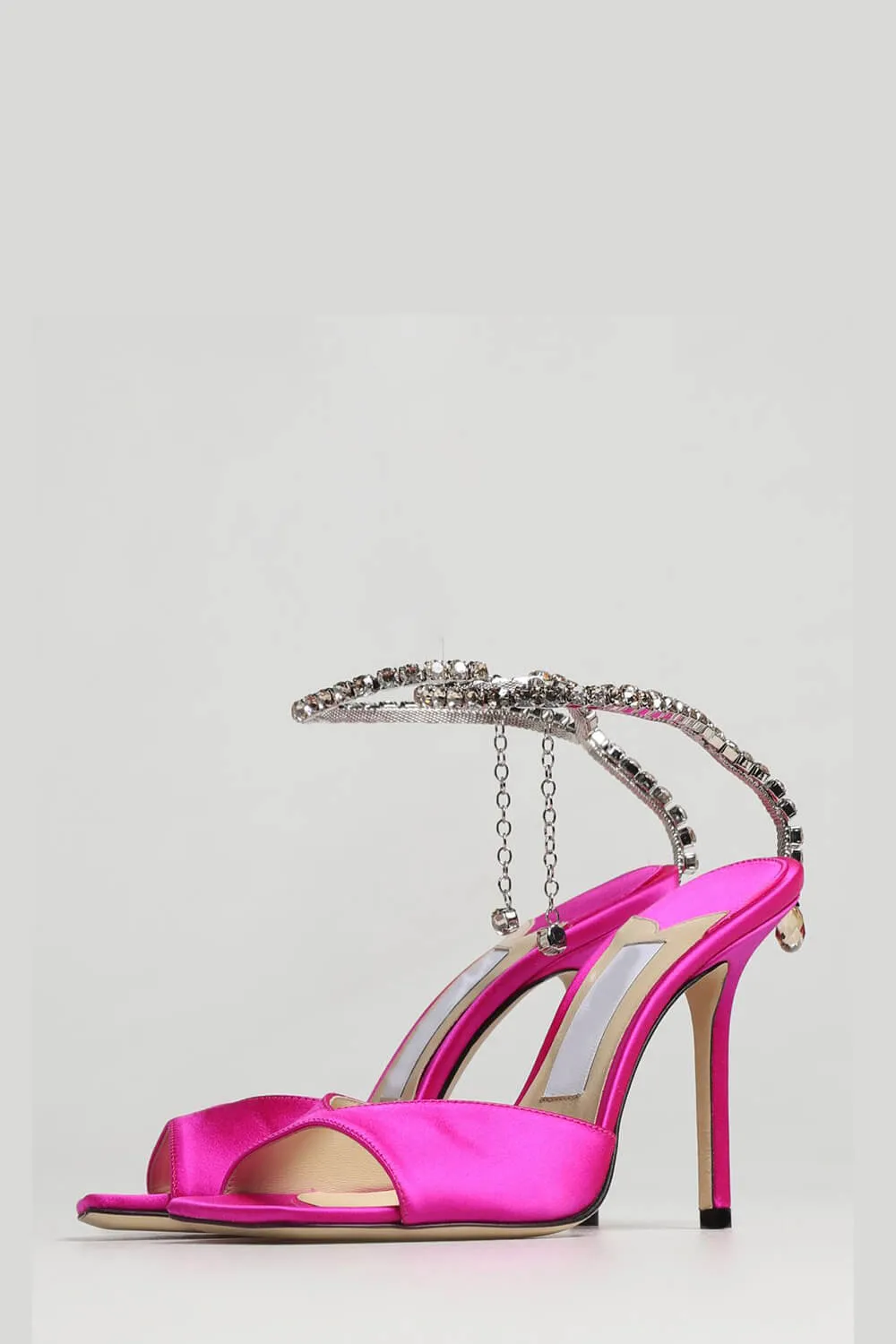 Hot Pink Satin Crystal-Embellished Open Square Toe Stiletto Heeled Courts sold by Floralkini product image thumbnail 2