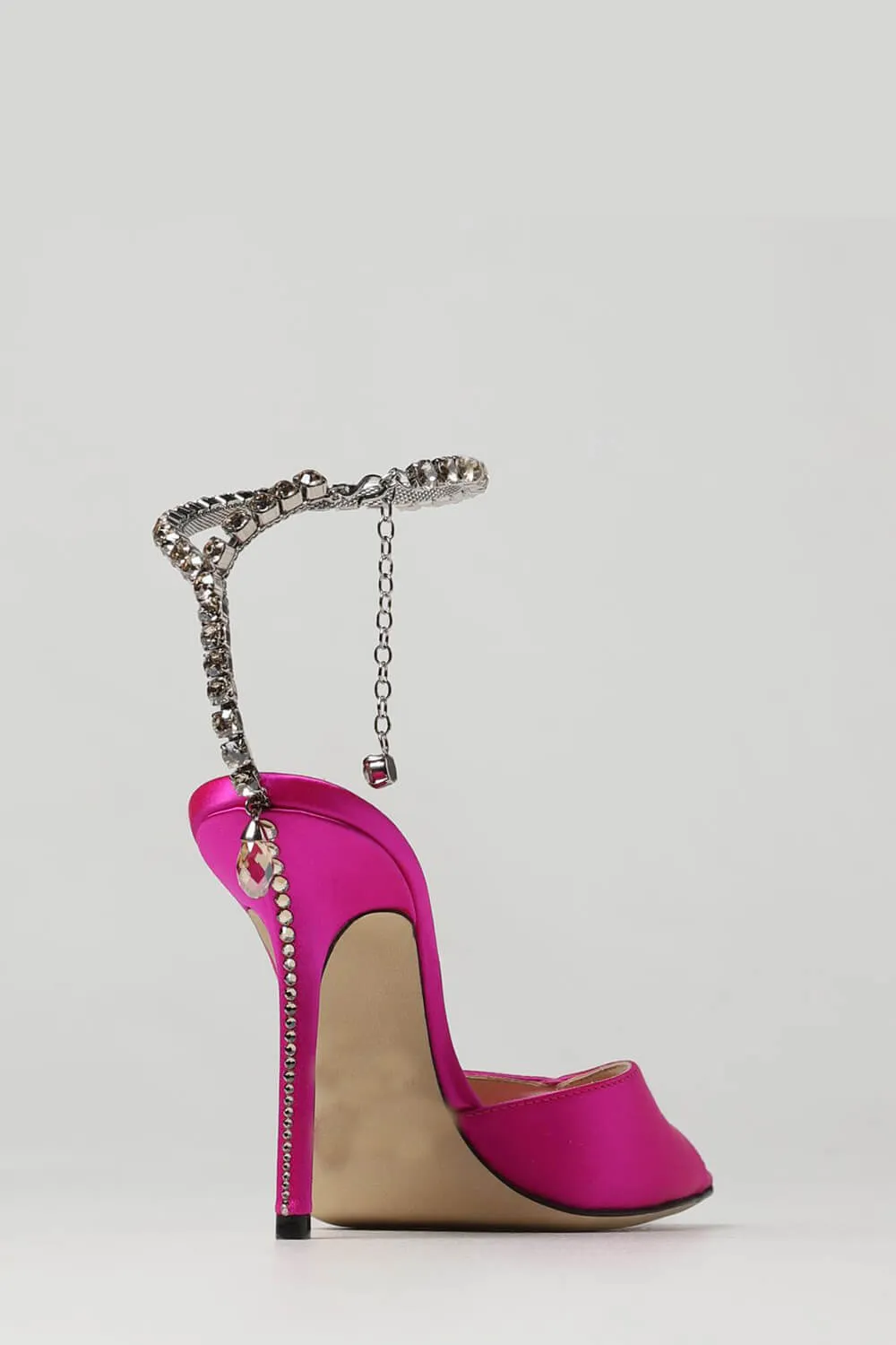 Hot Pink Satin Crystal-Embellished Open Square Toe Stiletto Heeled Courts sold by Floralkini product image thumbnail 3