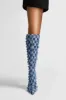 Distressed Checkered Denim Pointed Toe Knee High Stiletto Boots sold by Floralkini