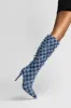 Distressed Checkered Denim Pointed Toe Knee High Stiletto Boots sold by Floralkini