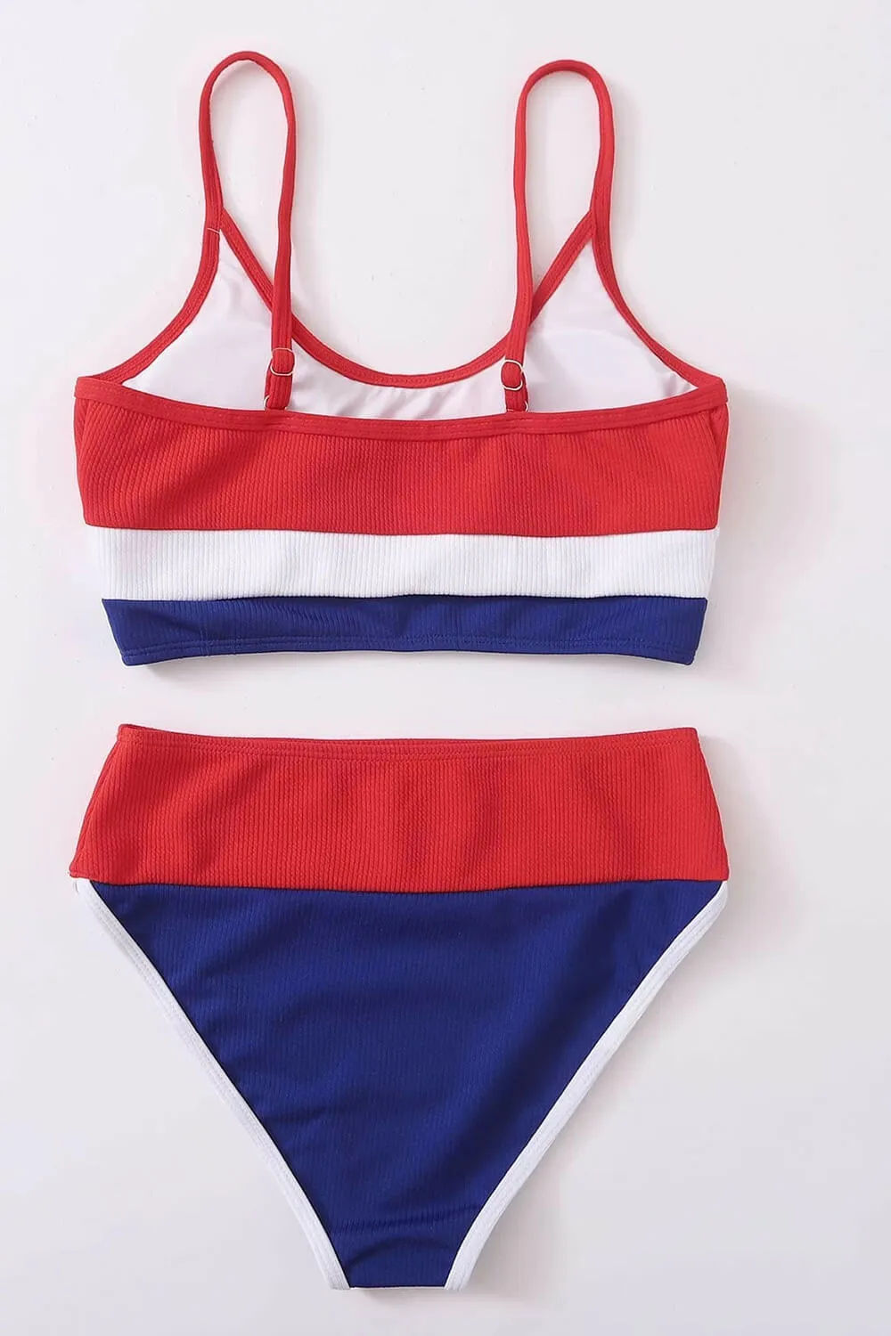 Colorblock Rib Sporty High-Waist Bikini Set - Red & White & Blue sold by Floralkini product image thumbnail 4