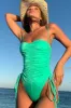 Ruched Spaghetti Lace Up Tie Side One Piece Swimsuit sold by Floralkini
